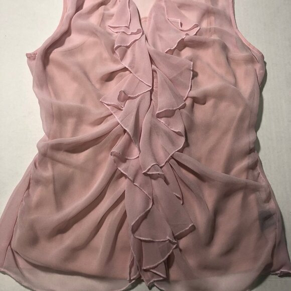 Cynthia Rowley Soft Pink Blush Ruffle Peplum Chiffon Blouse Size M - Picture 2 of 10